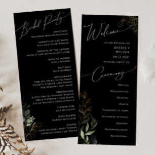 Whimsical Greenery und Gold   Schwarze Hochzeit Programm