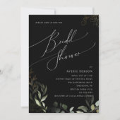 Whimsical Greenery und Gold | Schwarzes Brautparty Einladung (Vorderseite)