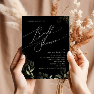 Whimsical Greenery und Gold   Schwarzes Brautparty Einladung