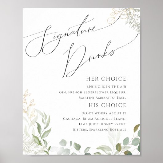 Whimsical Greenery und Gold Signature Drinks unter Poster (Vorne)