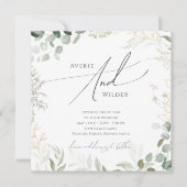 Whimsical Greenery und Gold Square Foto Hochzeit Einladung (Vorderseite)
