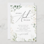 Whimsical Greenery und Goldkranz Lässige Hochzeit Einladung (Vorderseite)