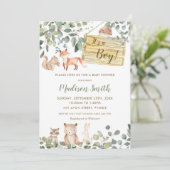 Whimsical Greenery Woodland Animals Babydusche Einladung (Stehend Vorderseite)