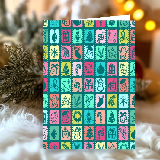 Whimsical Grid Cute Custom Christmas Holiday Karte