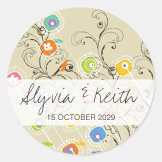 Whimsical Groovy Flower Garden Wedger Sticker