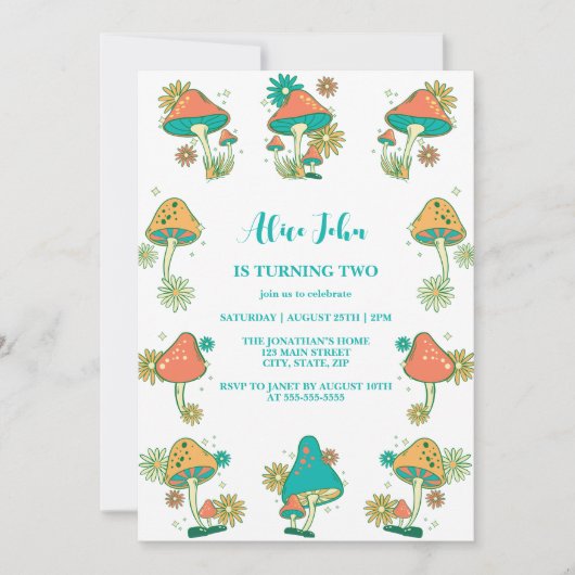 Whimsical Groovy Psychedelic Mushroom Geburtstag Einladung (Vorderseite)