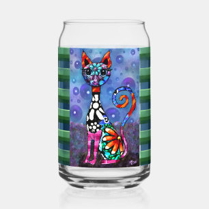 Whimsical große Augen funky Kitty Katze Abstract Dosenglas