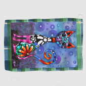 Whimsical große Augen funky Kitty Katze Abstract Golfhandtuch (Horizontal)