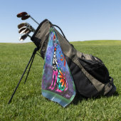 Whimsical große Augen funky Kitty Katze Abstract Golfhandtuch (Gras)