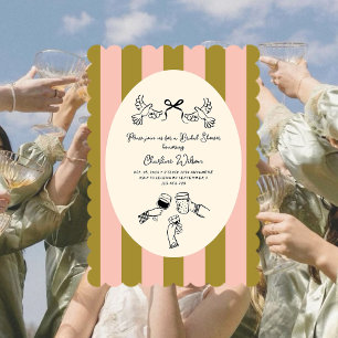 Whimsical Grün Rosa Streifen Kritzeln Brautparty Einladung