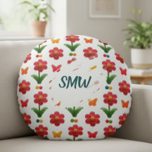 Whimsical Gummy Flower Round Throw Pillow