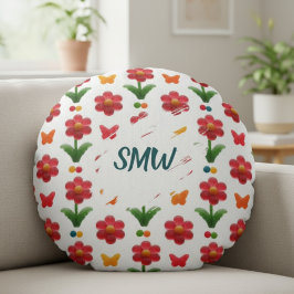 Whimsical Gummy Flower Round Throw Pillow Rundes Kissen