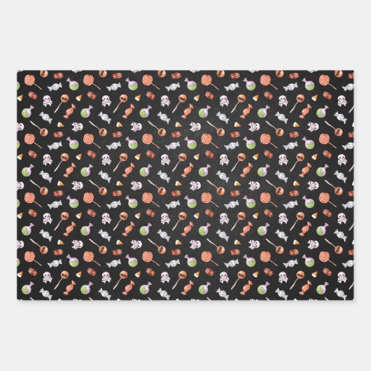 Whimsical Halloween Candy and Skulls Geschenkpapier Set (Vorderseite)