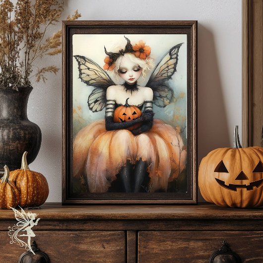 Whimsical Halloween Fairy mit Pumpkin Fantasy Art Poster