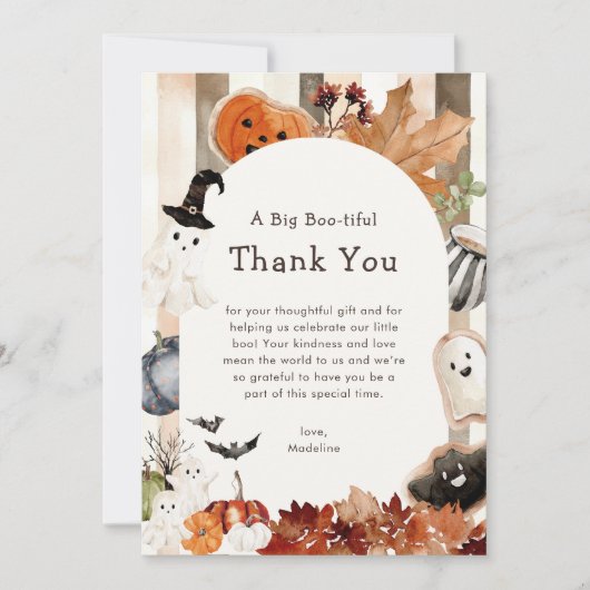 Whimsical Halloween Ghost Pumpkin Baby Shower Dankeskarte (Vorderseite)