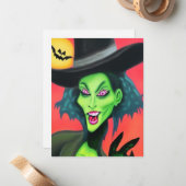 Whimsical Halloween Hexe Mitteilungskarte (Vorderseite/Rückseite Beispiel)