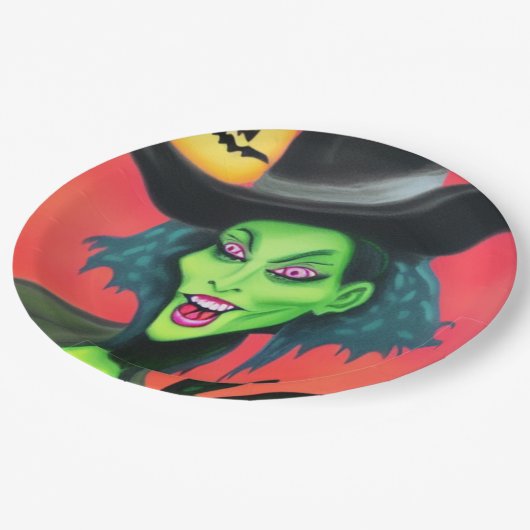 Whimsical Halloween Hexe Pappteller (Schrägansicht)