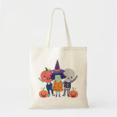 Whimsical Halloween Hexe, Skelett, Pumpkins Tragetasche (Vorne)