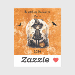 Whimsical Halloween Hexe und ihre Feline Friends Aufkleber