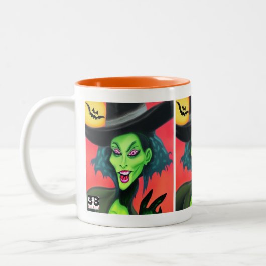 Whimsical Halloween Hexe Zweifarbige Tasse (Links)