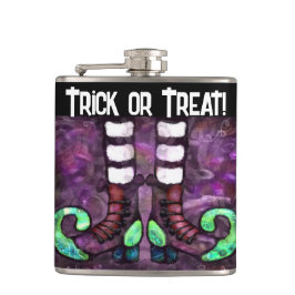 Whimsical Halloween Hexenstiefel Lila grün Flachmann