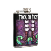 Whimsical Halloween Hexenstiefel Lila grün Flachmann (Rechts)