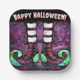 Whimsical Halloween Hexenstiefel Lila grün Pappteller