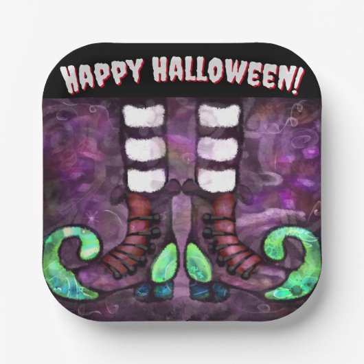 Whimsical Halloween Hexenstiefel Lila grün Pappteller (Vorderseite)