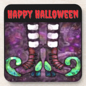 Whimsical Halloween Hexenstiefel Lila grün rot Getränkeuntersetzer (Vorderseite)