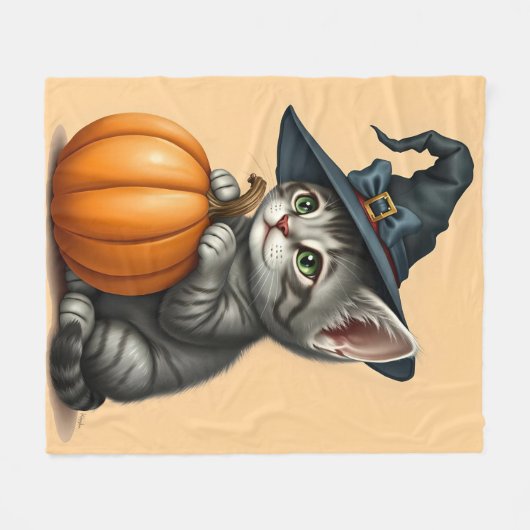 Whimsical Halloween Kitten, Adorable Kitten Witch, Fleecedecke (Vorderseite (Horizontal))