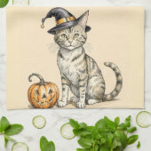 Whimsical Halloween Kitten Kitchen Towel, Fall Cat Geschirrtuch (Gefaltet)