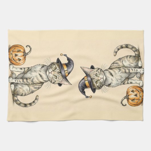 Whimsical Halloween Kitten Kitchen Towel, Fall Cat Geschirrtuch (Horizontal)