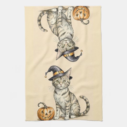 Whimsical Halloween Kitten Kitchen Towel, Fall Cat Geschirrtuch (Vertikal)