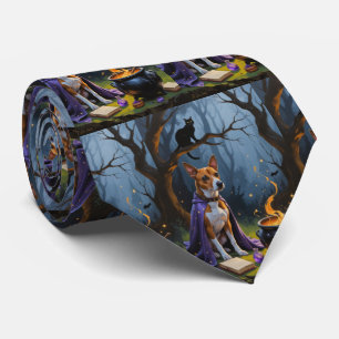 Whimsical Halloween-Malerei mit Basenji-Hund Krawatte
