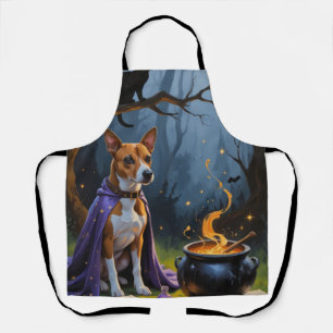 Whimsical Halloween-Malerei mit Basenji-Hund Schürze
