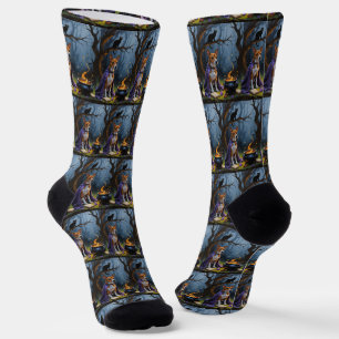Whimsical Halloween-Malerei mit Basenji-Hund Socken