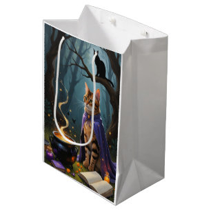 Whimsical Halloween-Malerei mit Bengal-Katze Mittlere Geschenktüte