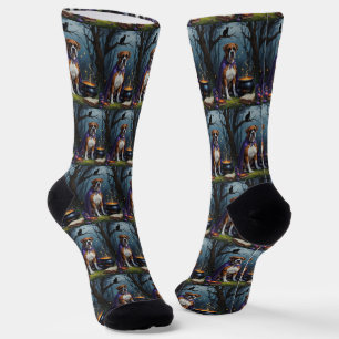 Whimsical Halloween-Malerei mit Boxerhund  Socken