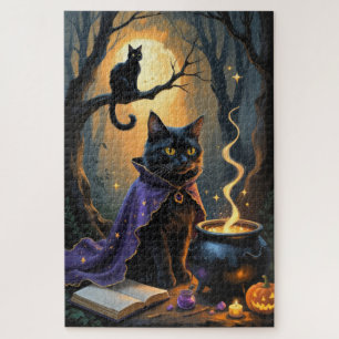 Whimsical Halloween-Malerei mit schwarzer Katze Puzzle
