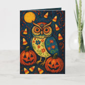 Whimsical Halloween Owl Folk Art Candy Corn Night Karte (Vorderseite)
