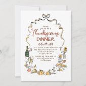 Whimsical Hand Drafall Erntedank Abendessen Einladung (Vorderseite)