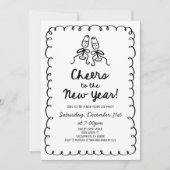 Whimsical Hand Dragon Champagner Silvester Party Einladung (Vorderseite)