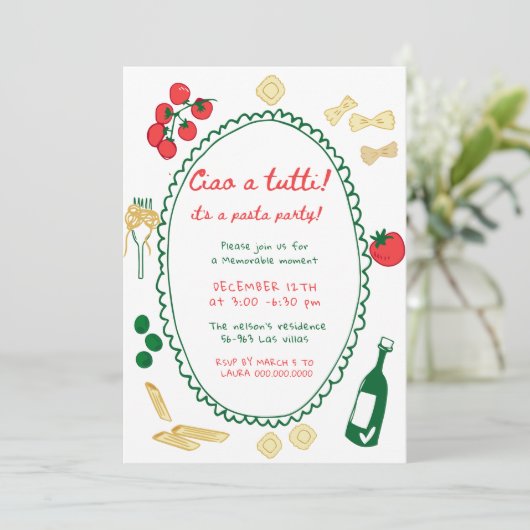 Whimsical Hand Dragon Pasta Party Einladung (Stehend Vorderseite)