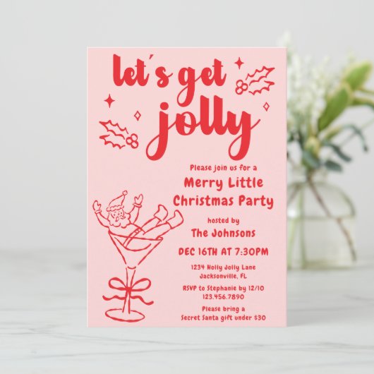 Whimsical Hand Dragon Red Pink Weihnachtsfest Part Einladung (Stehend Vorderseite)