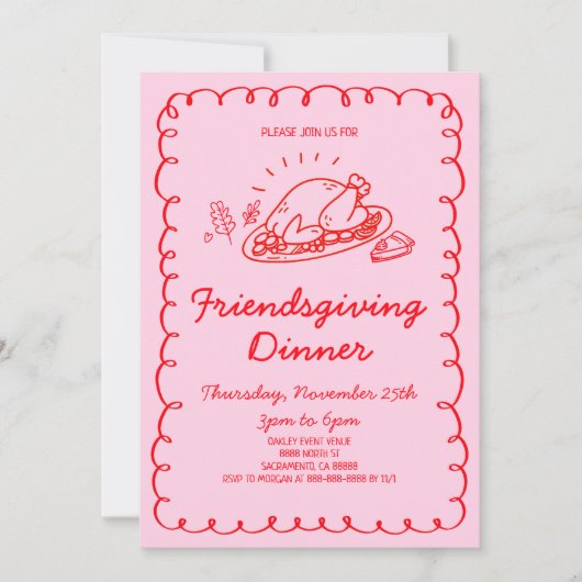 Whimsical Hand Dragon Türkei Freundliches Abendess Einladung (Vorderseite)