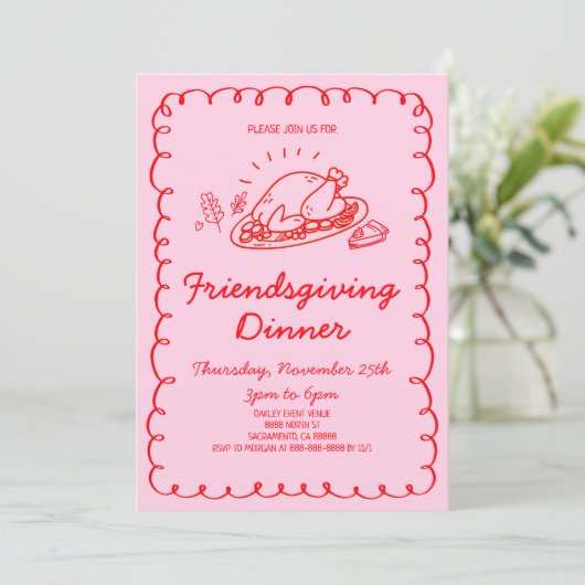 Whimsical Hand Dragon Türkei Freundliches Abendess Einladung (Stehend Vorderseite)