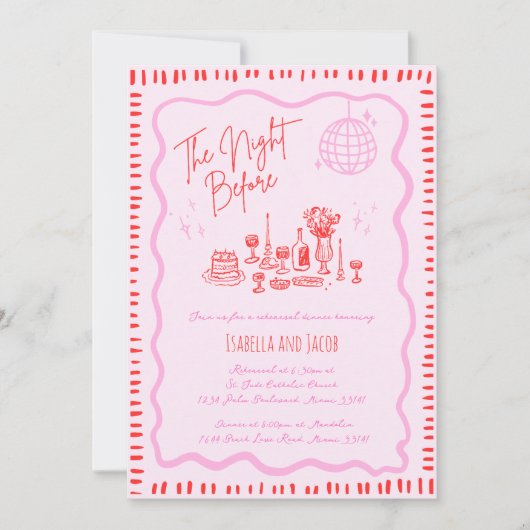 Whimsical Hand Drain Pink Wavy Probe Dinner Einladung (Vorderseite)