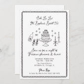 Whimsical, hand dranw, Sweet 16, Birthday Party Einladung (Vorne/Hinten)