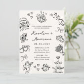 Whimsical Hand Draodles Probe Dinner Einladung (Stehend Vorderseite)