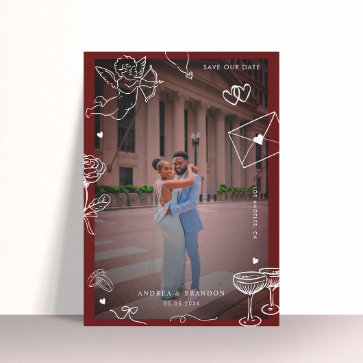 Whimsical Hand Drawing 2 Foto Fun Scribble Hochzei Save The Date